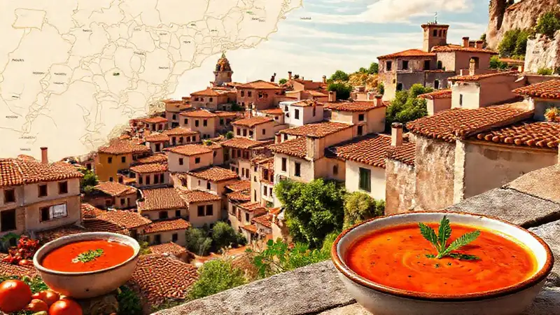 Spanische Dörfer strahlen lebendig und warm
