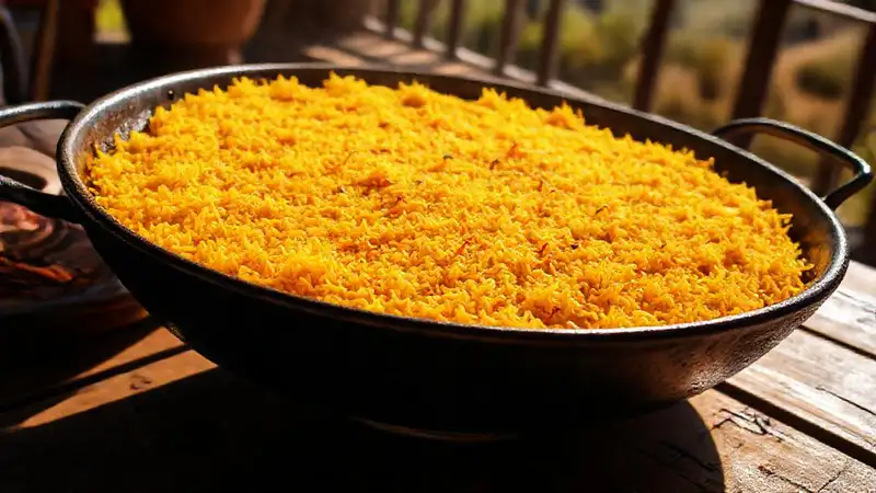 Paella: goldene Reis, spanische Tradition