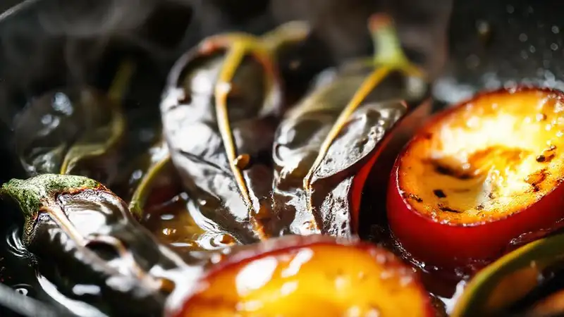 Hier ist eine mögliche Antwort:Süße Aubergine in heißem Öl