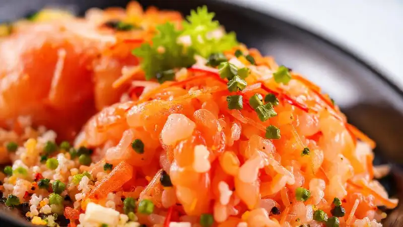 Hier ist eine mögliche Antwort:Lebendige Sushi-Nahaufnahme im modernen Stil